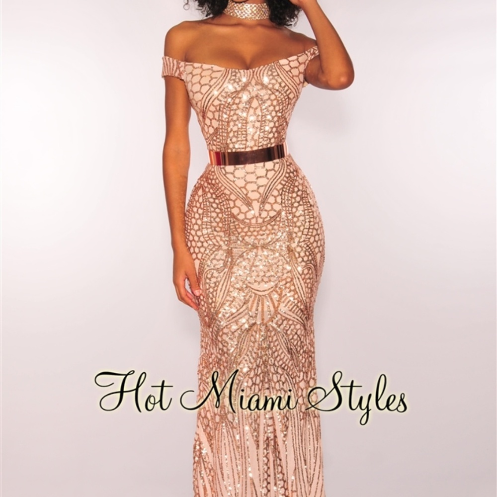 Rose Gold Sequins Sweetheart Off Shoulder Mermaid